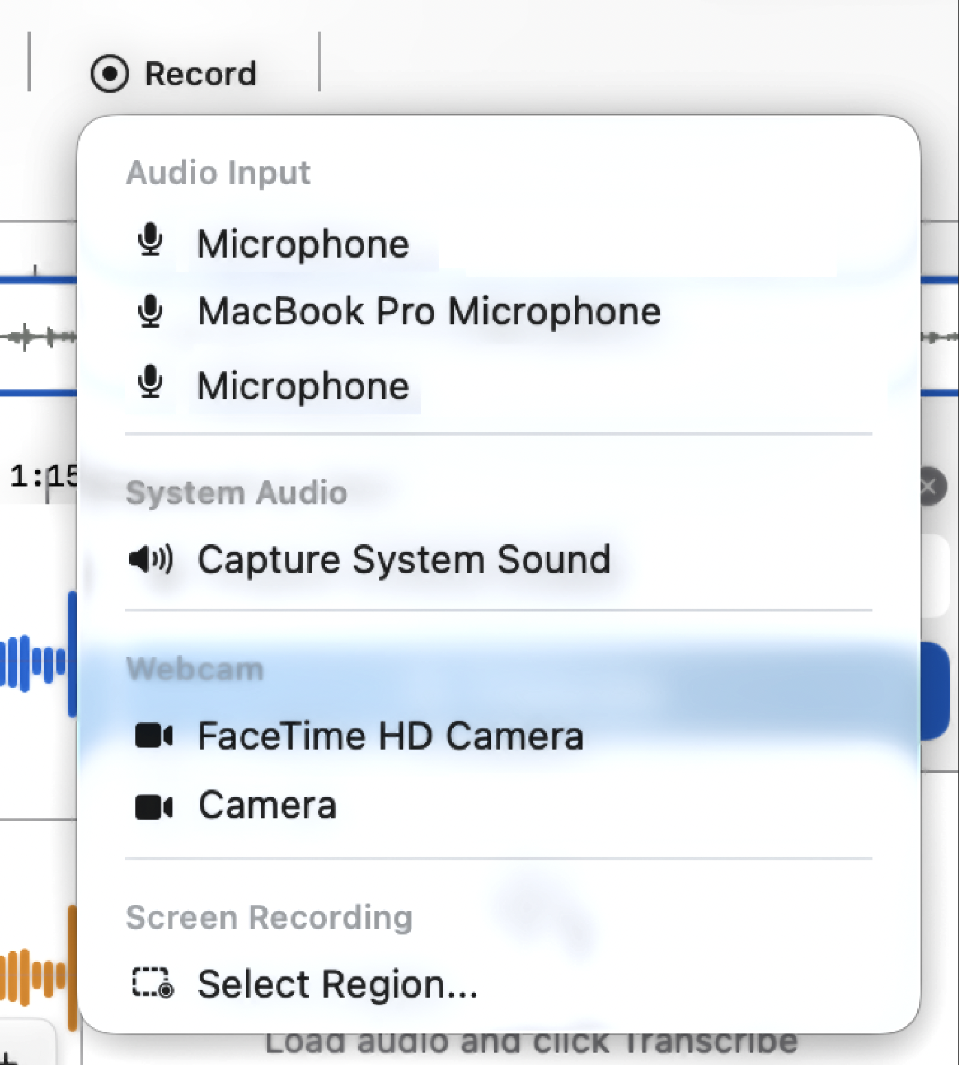 Recording Input Options